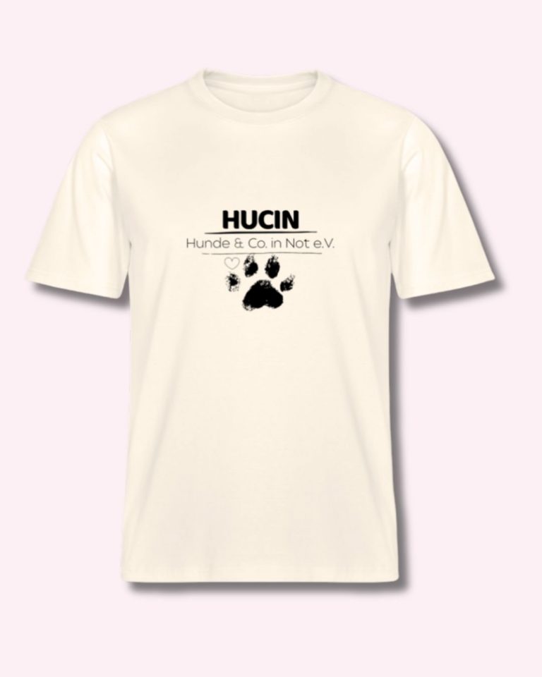 Offizielles Vereins T-Shirt Tierschutz Bio Sand Schwarz HUCIN Logo